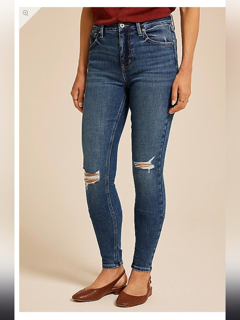 edgely Dark Wash High Rise Skinny Jeans with Knee Distress size 14 Reg